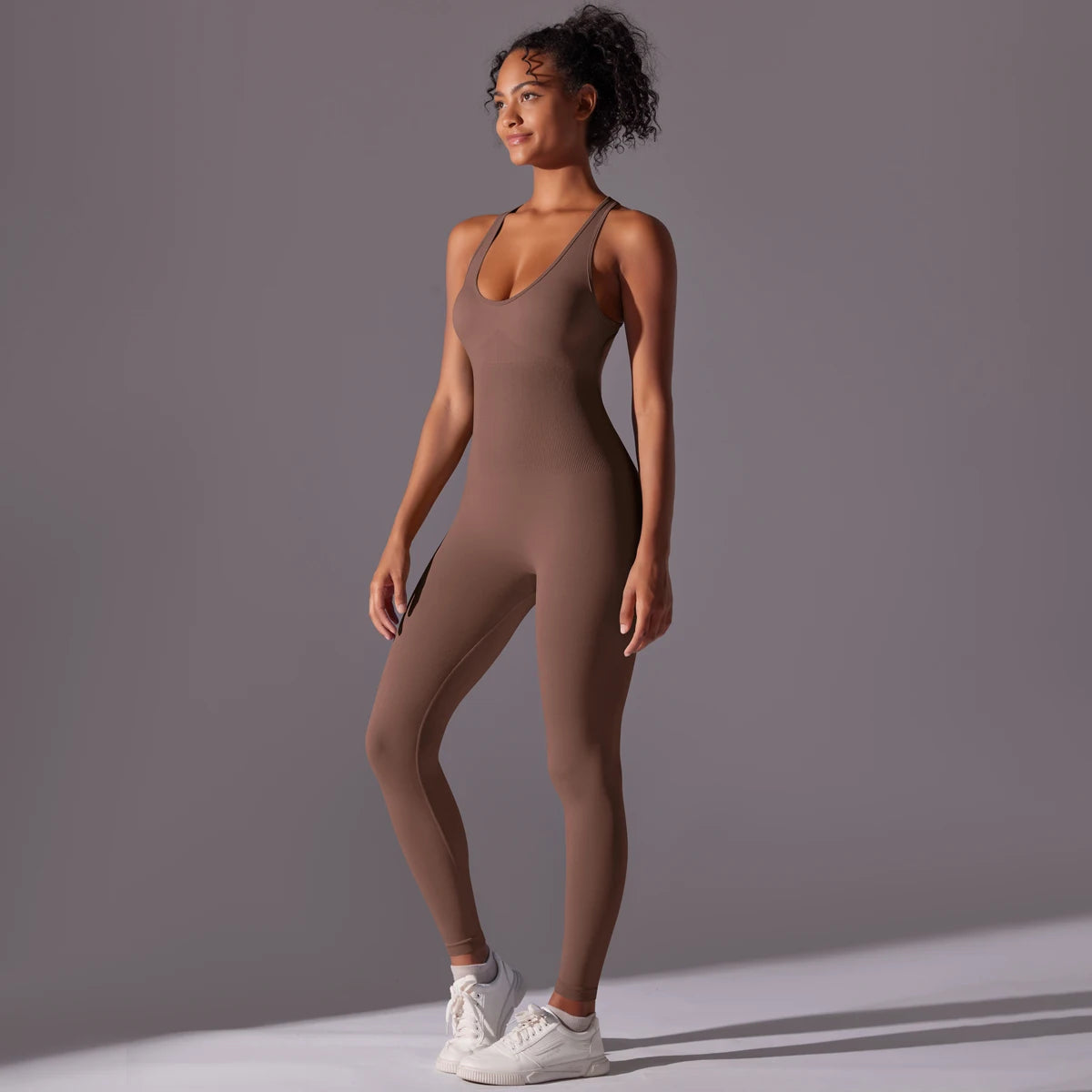 Women’s V-Back Sports Jumpsuit – Seamless Training Yoga Bodysuit & Fitness Romper