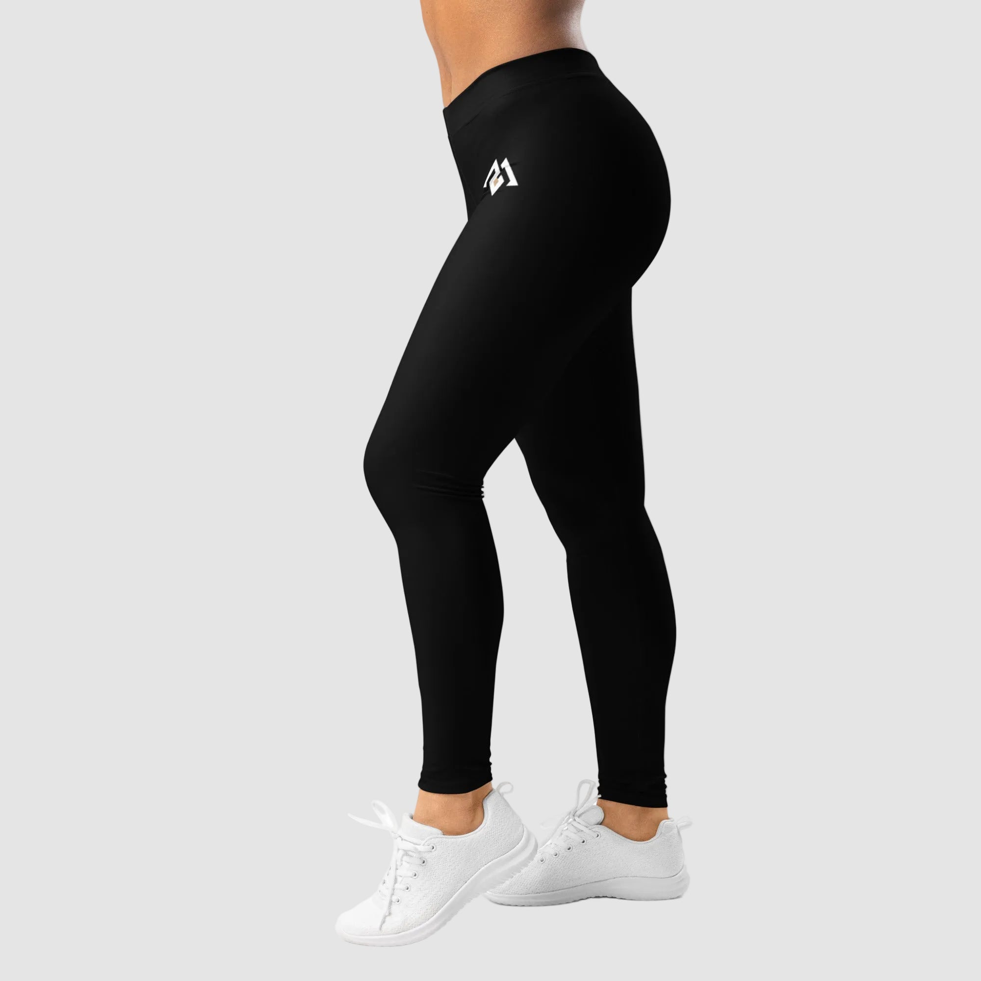 Black leggings with a logo on a white background