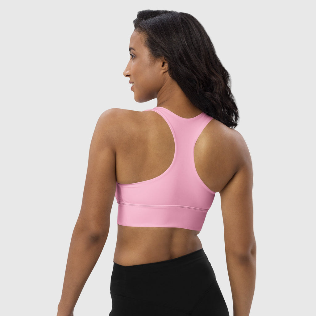 ActiveAegis Recycled Longline Sports Bra in pink — sustainable women’s activewear featuring a longline fit, removable padding, and breathable mesh lining for supportive, comfortable, and eco-conscious performance.