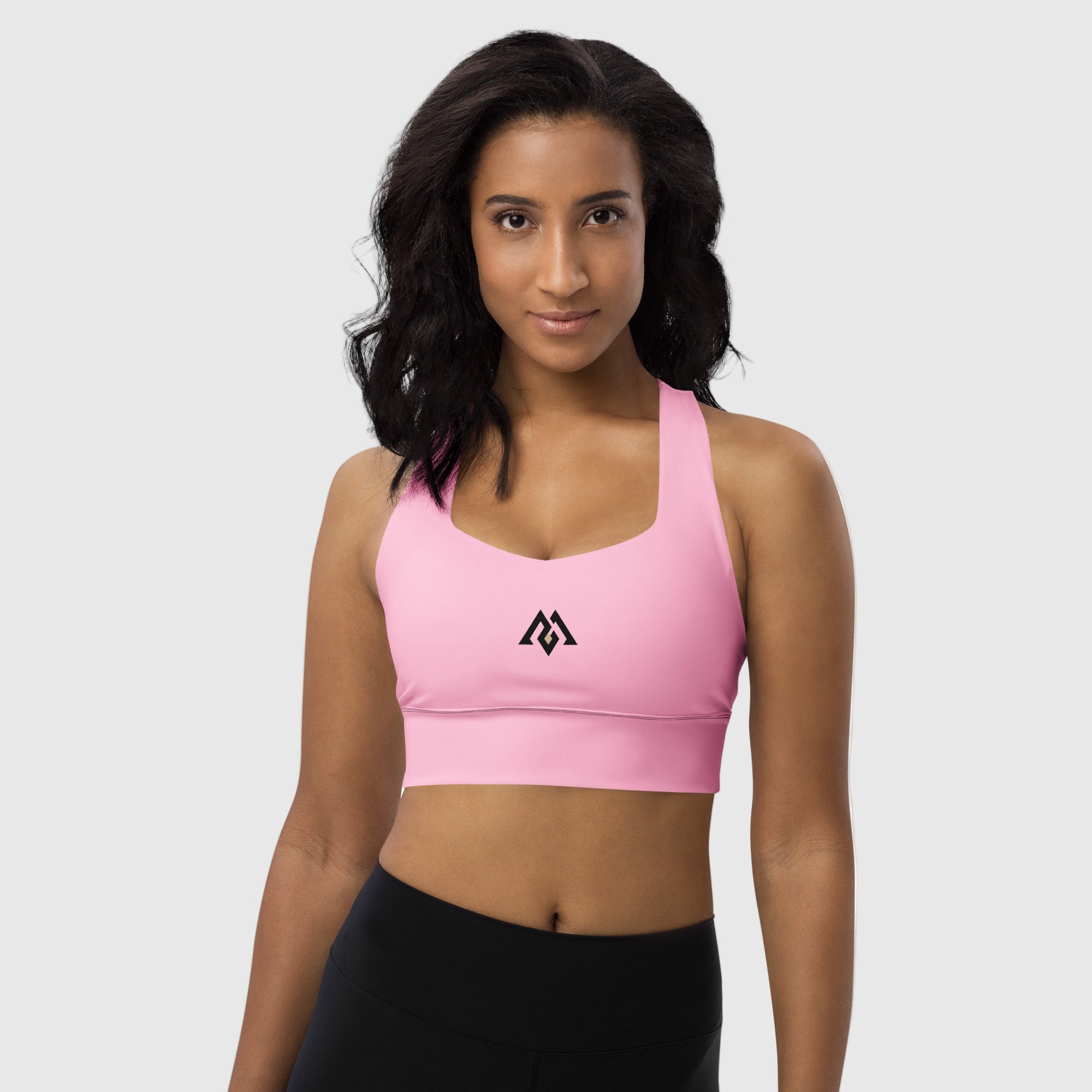 ActiveAegis Recycled Longline Sports Bra in pink — sustainable women’s activewear featuring a longline fit, removable padding, and breathable mesh lining for supportive, comfortable, and eco-conscious performance.