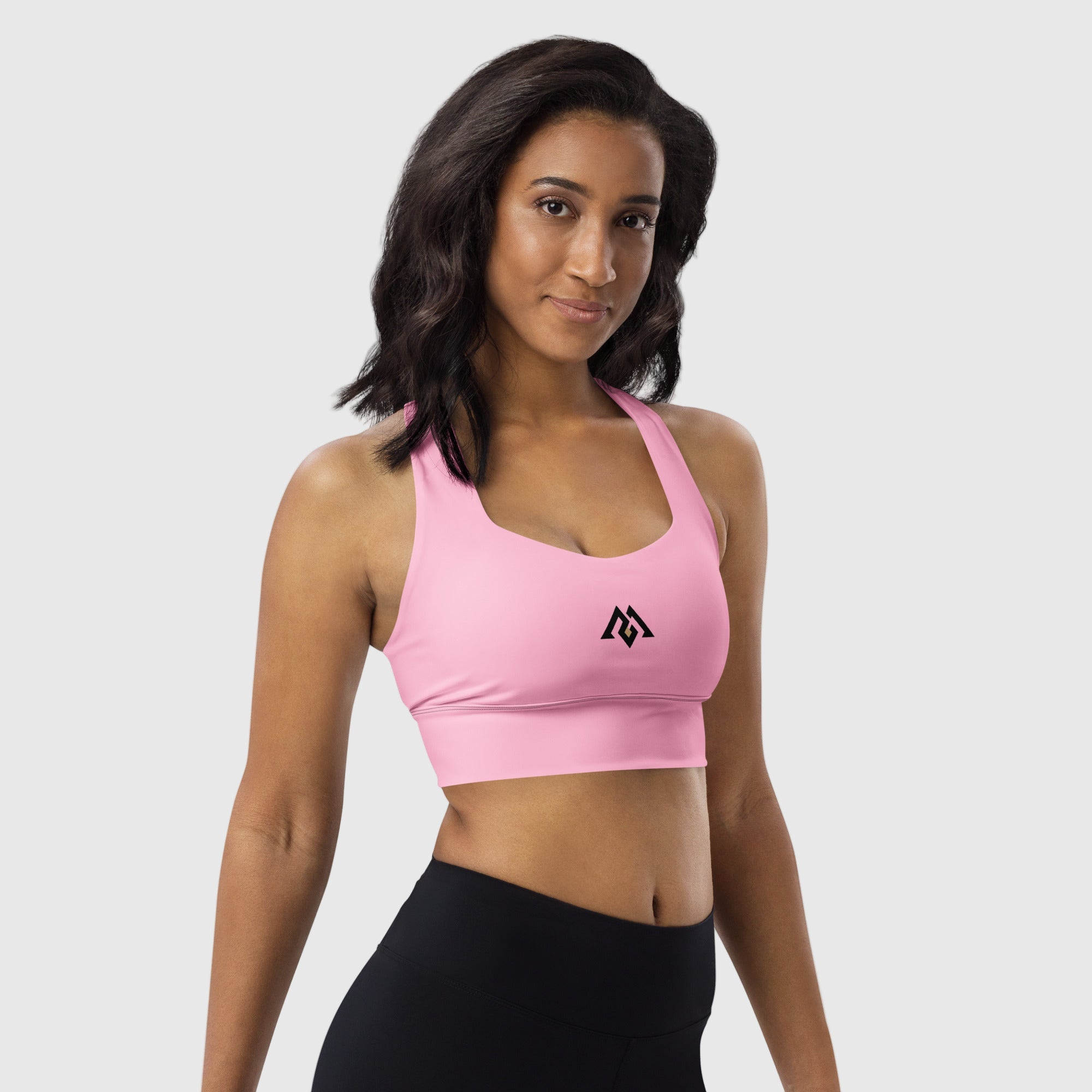 ActiveAegis Recycled Longline Sports Bra in pink — sustainable women’s activewear featuring a longline fit, removable padding, and breathable mesh lining for supportive, comfortable, and eco-conscious performance.