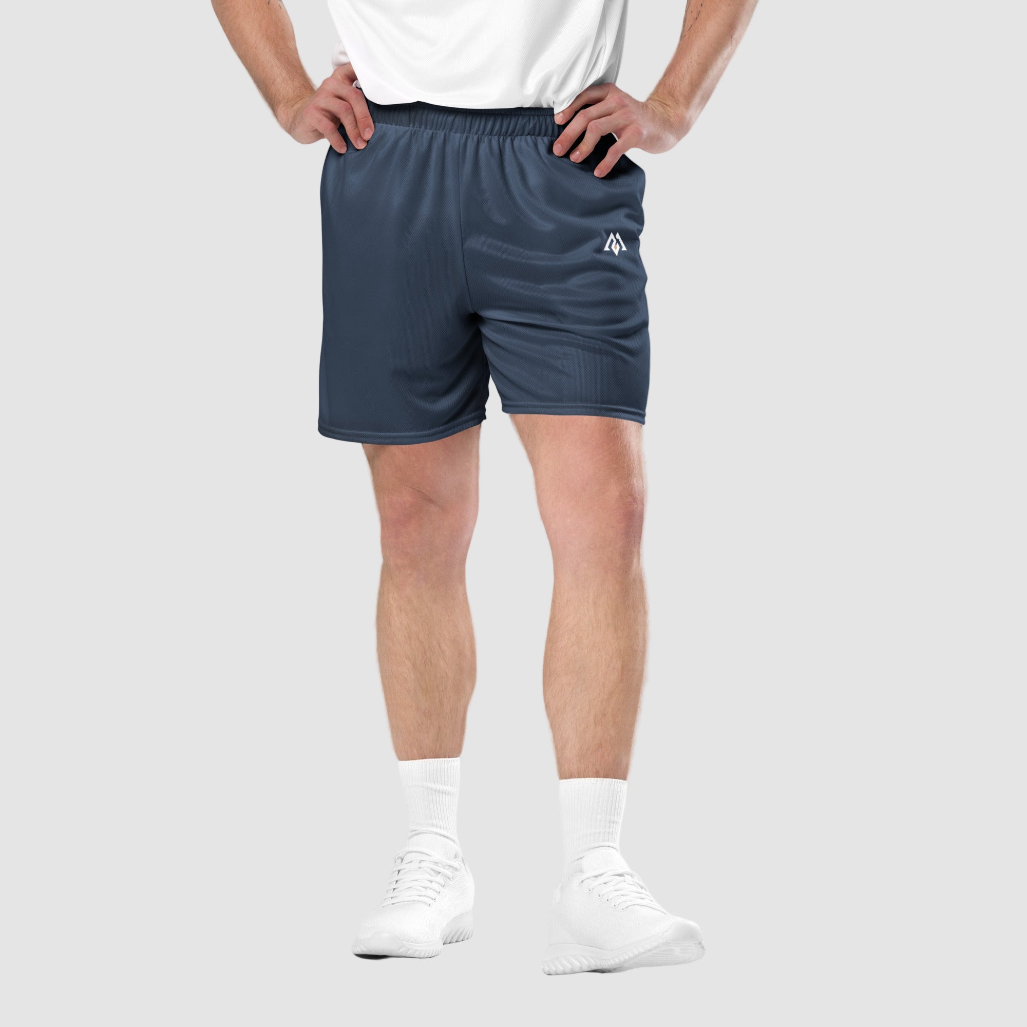 ActiveAegis Unisex Mesh Shorts in Cello Blue – breathable quick-dry athletic shorts for men and women, ideal for gym, running, and everyday use.