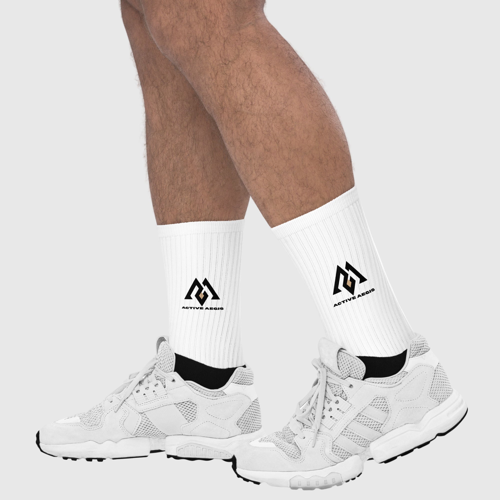 Close-up of Active Aegis Performance Crew Socks showcasing cushioned sole, ribbed upper, and breathable cotton blend — ideal for gym workouts, running, and everyday wear.