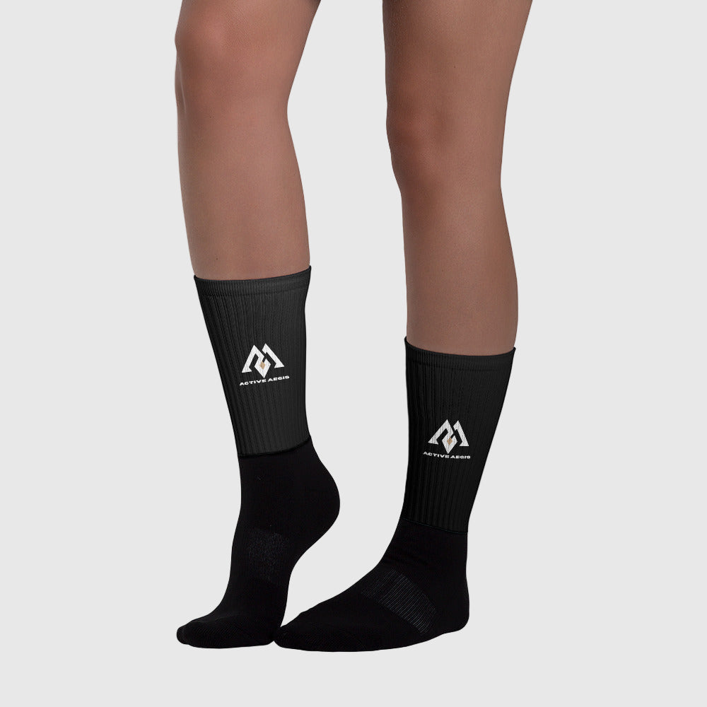 Close-up of Active Aegis Women’s Performance Socks highlighting breathable fabric, cushioned sole, and sleek fit — ideal for gym, yoga, and everyday comfort.