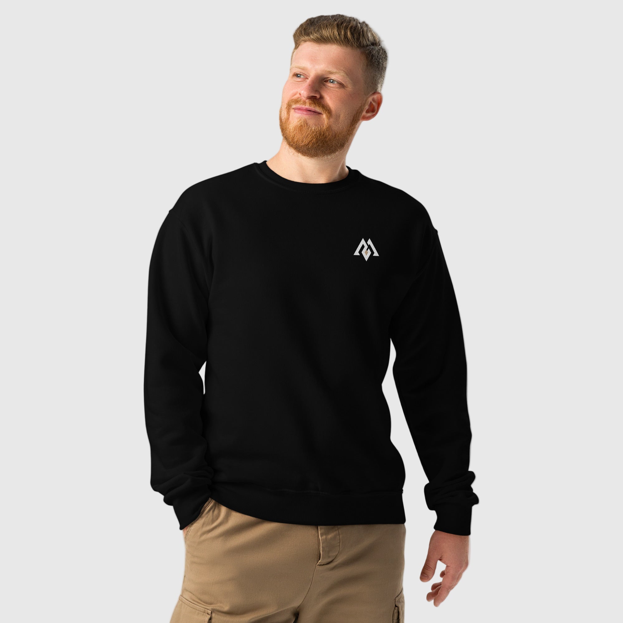 Men’s crew neck sweatshirt in soft fleece fabric featuring a minimalist Active Aegis logo — classic fit, ribbed cuffs and hem, ideal for gym, casual, or streetwear styling.”