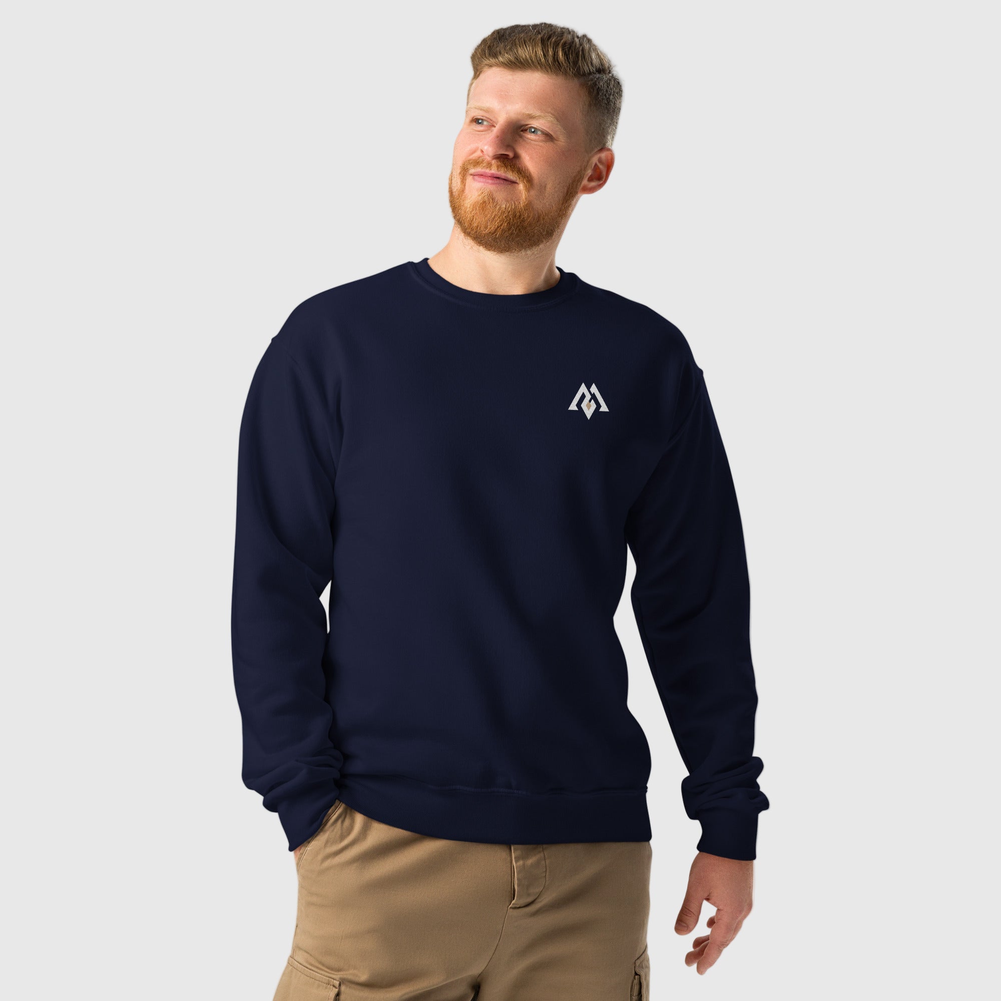 Men’s crew neck sweatshirt in soft fleece fabric featuring a minimalist Active Aegis logo — classic fit, ribbed cuffs and hem, ideal for gym, casual, or streetwear styling.”