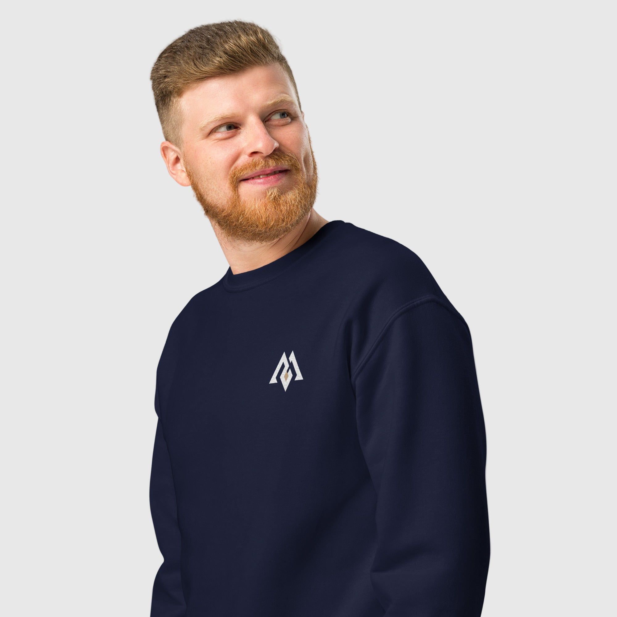 Men’s crew neck sweatshirt in soft fleece fabric featuring a minimalist Active Aegis logo — classic fit, ribbed cuffs and hem, ideal for gym, casual, or streetwear styling.”