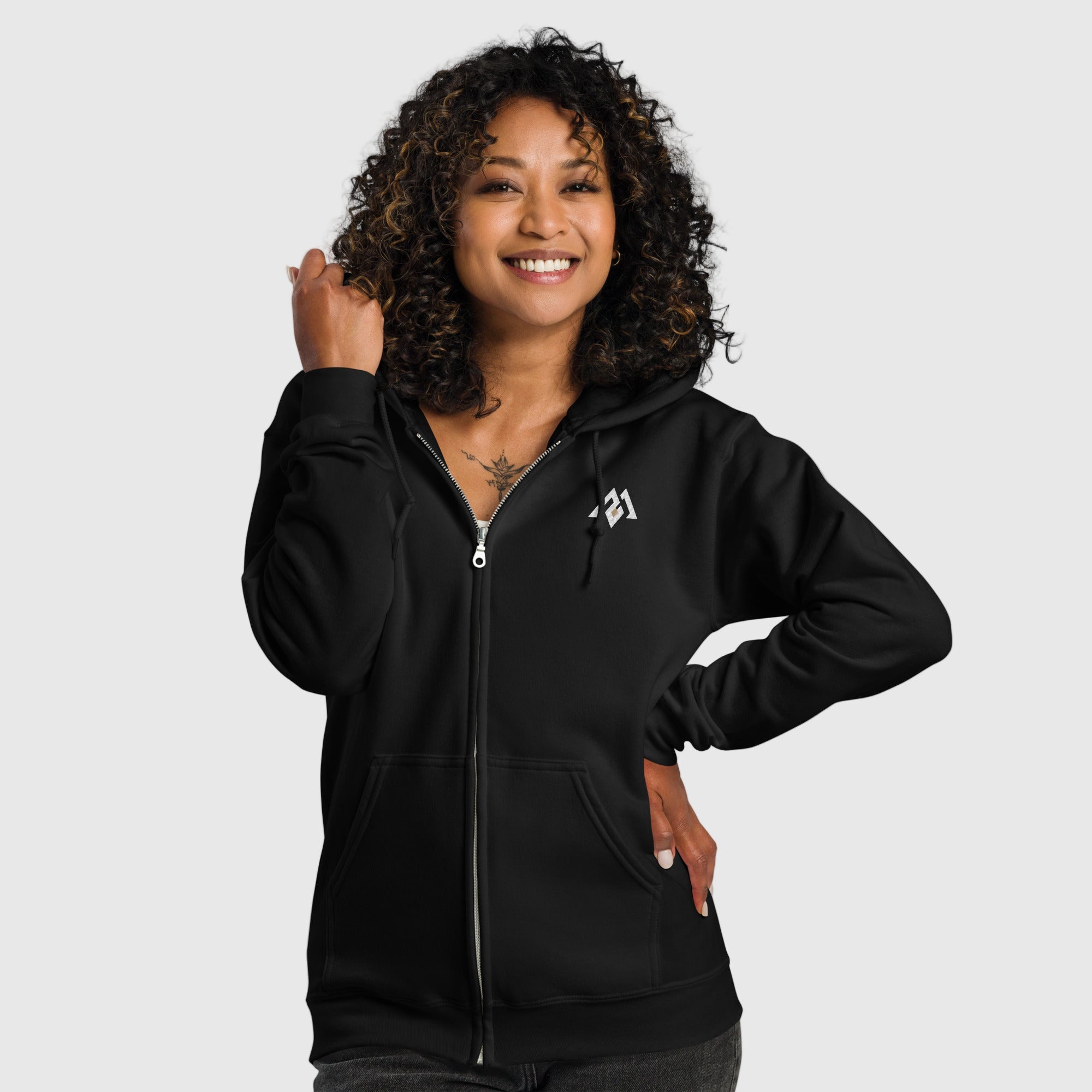 “Women’s heavy blend zip hoodie with soft fleece interior and minimalist Active Aegis logo — classic zip-up design for gym, streetwear, or everyday comfort.”