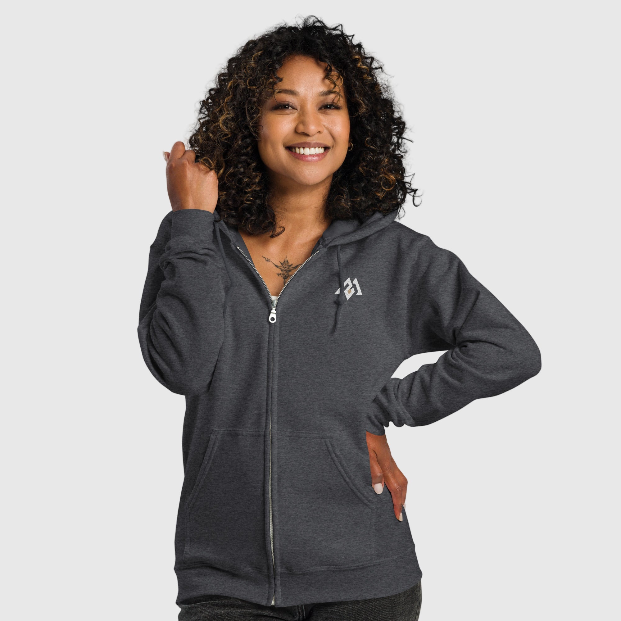 “Women’s heavy blend zip hoodie with soft fleece interior and minimalist Active Aegis logo — classic zip-up design for gym, streetwear, or everyday comfort.”