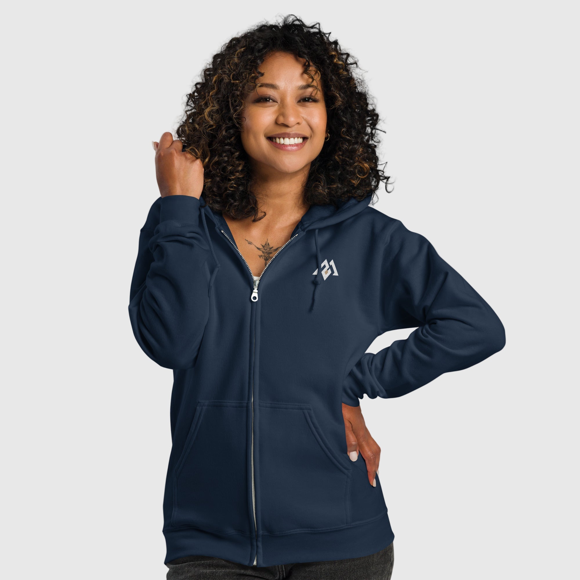 “Women’s heavy blend zip hoodie with soft fleece interior and minimalist Active Aegis logo — classic zip-up design for gym, streetwear, or everyday comfort.”