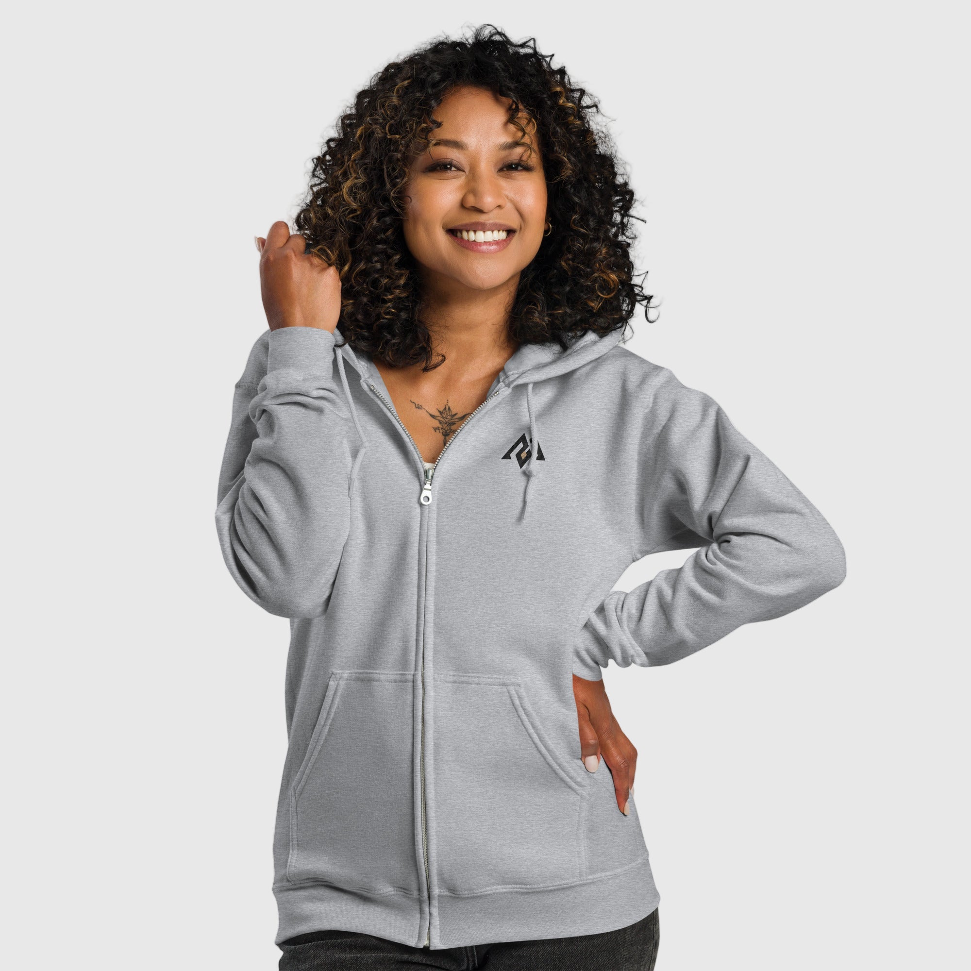 Women’s heavy blend zip hoodie with soft fleece interior and minimalist Active Aegis logo — classic zip-up design for gym, streetwear, or everyday comfort.”