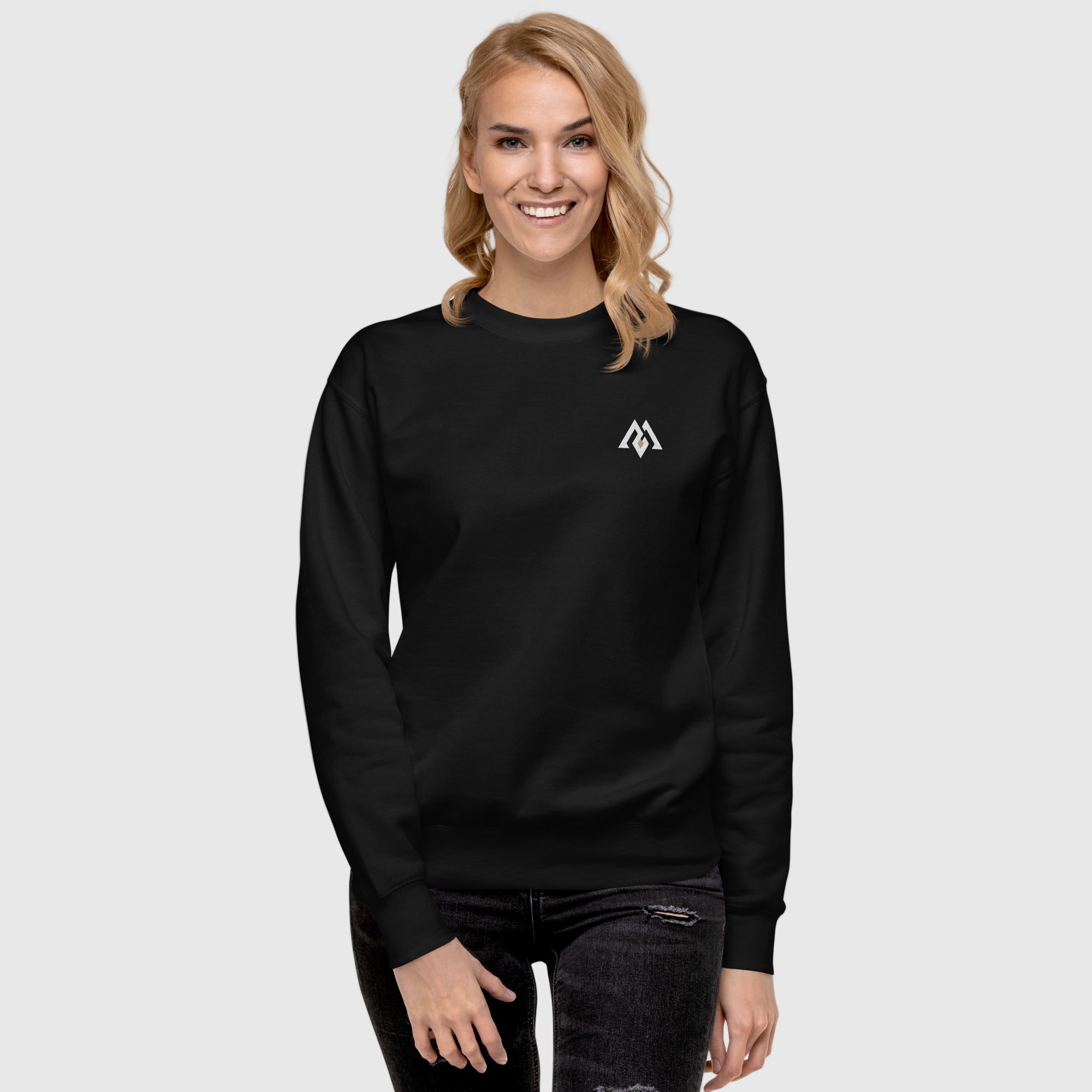 “Women’s premium fleece sweatshirt with minimalist Active Aegis logo — soft cotton blend, ribbed cuffs and hem, ideal for gym, casual, or streetwear looks.”