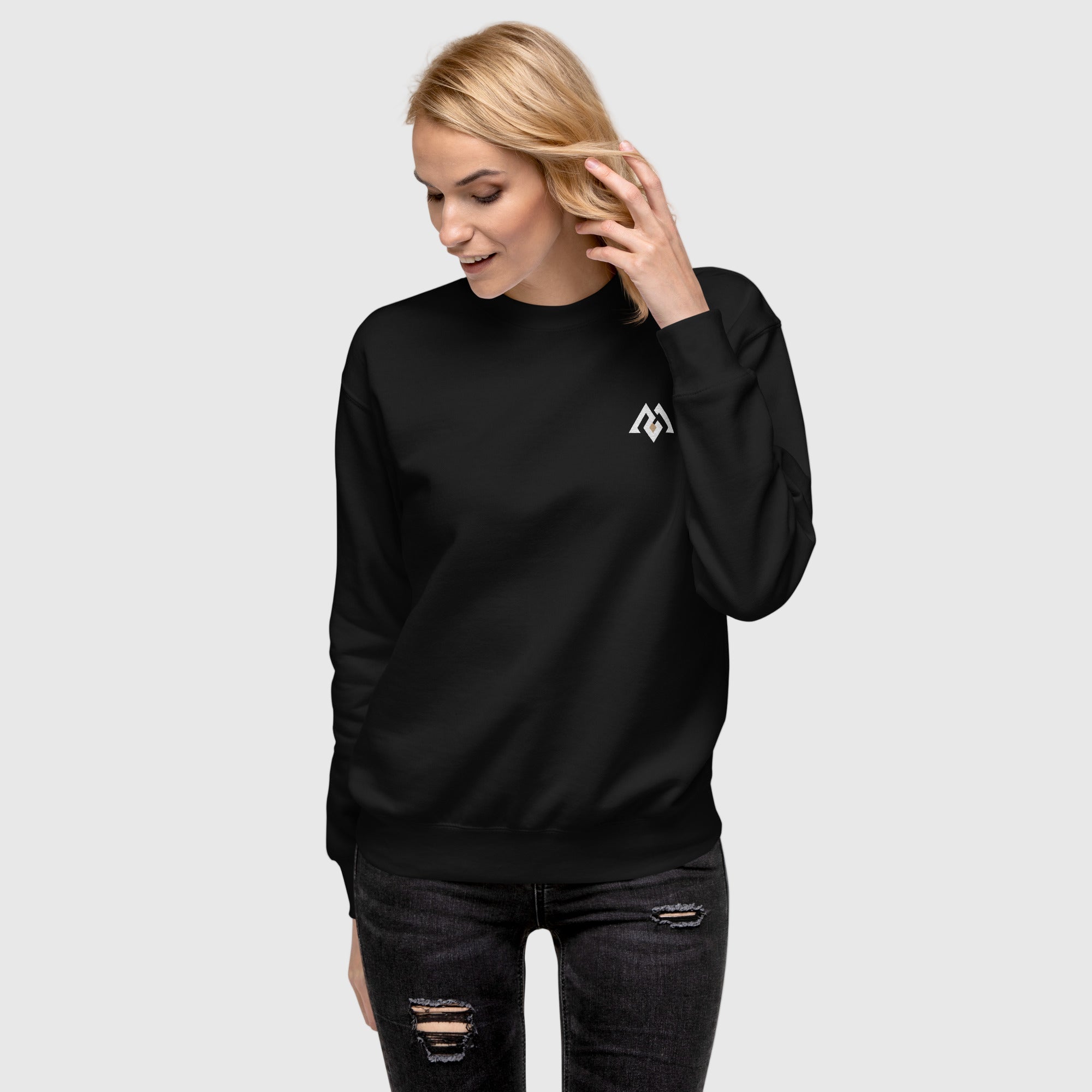 “Women’s premium fleece sweatshirt with minimalist Active Aegis logo — soft cotton blend, ribbed cuffs and hem, ideal for gym, casual, or streetwear looks.”