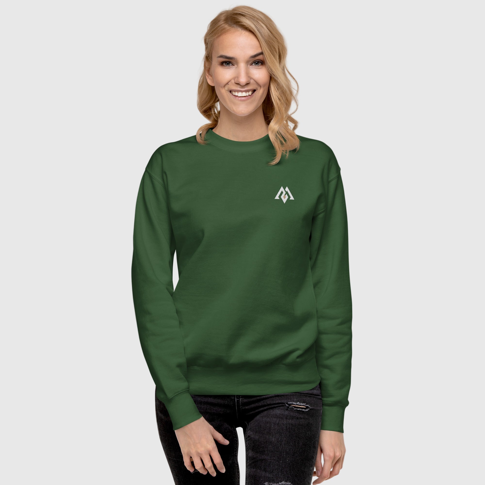“Women’s premium fleece sweatshirt with minimalist Active Aegis logo — soft cotton blend, ribbed cuffs and hem, ideal for gym, casual, or streetwear looks.”