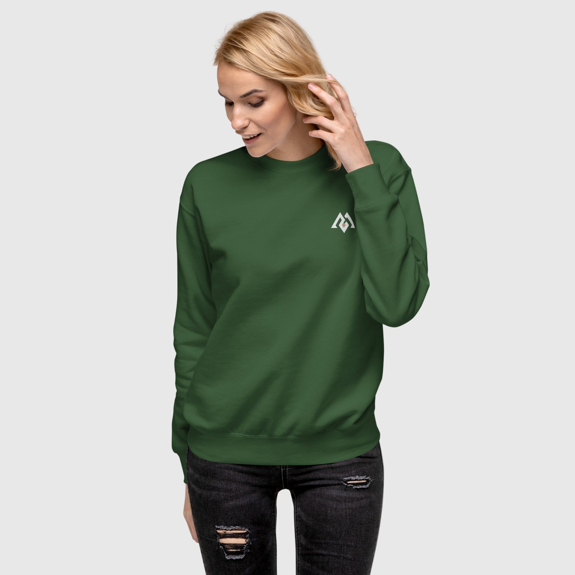 “Women’s premium fleece sweatshirt with minimalist Active Aegis logo — soft cotton blend, ribbed cuffs and hem, ideal for gym, casual, or streetwear looks.”